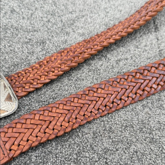 Braided Brown Belt with Silver Buckle Womens 40" Leather Boho Vintage Western - Picture 8 of 11